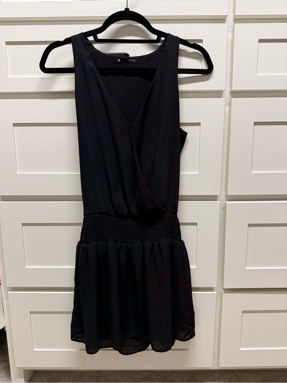 Black Sleeveless V-Neck Smocked-Waist Mini Dress